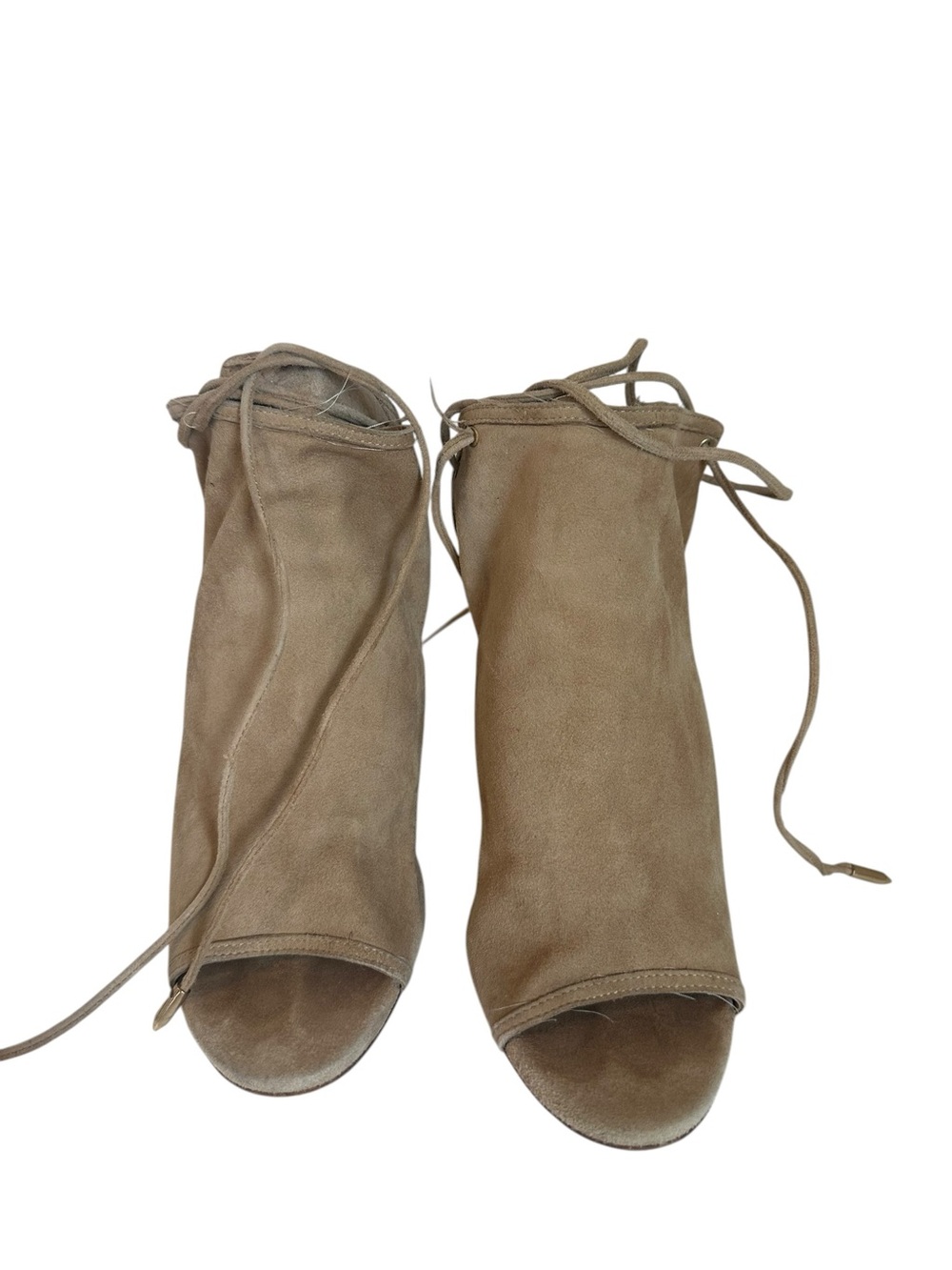 Aquazzura Taupe Suede Peep-Toe Lace-Up Booties